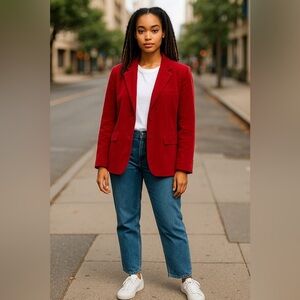 Lost + Wander Corduroy Blazer Red Jacket Small Christmas Holiday Casual